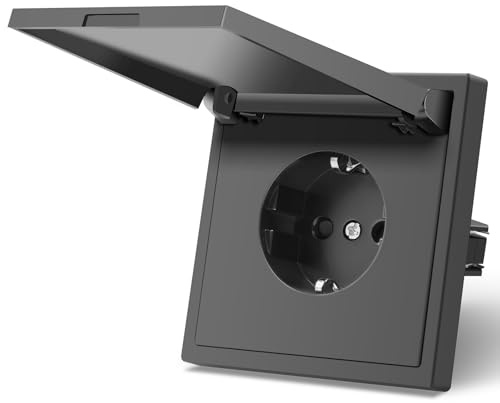 MVAVA Enchufe Exterior,Enchufes pared Con Garfio,Empotrable Estándar,Tapa con Protección,Placa de Mate,Seguridad infantil,1 Enchufe con Tapa,80mm Gris