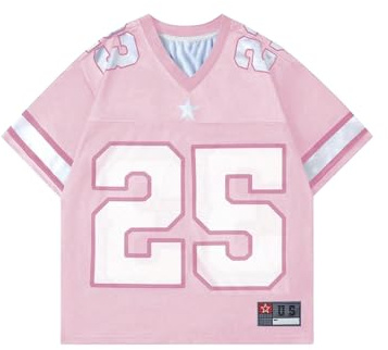 BEAUDRM Men's Number Graphic Jersey Shirts Short Sleeve Striped Casual T Shirt Top Athletic Sports Jersey T Shirts Streetwear Pink Large
