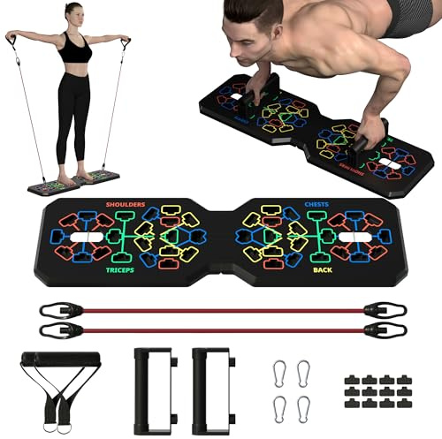 liegestützbrett | Push Up Board | multifunktionale Liegestützgriffe | Faltbare Liegestützständer | Kärpertraining Fitnessstudio Workout| mit Elastisches Trainingsseil