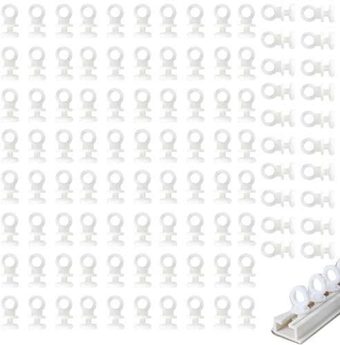 100Pcs Plastic White Curtain Hooks -Track Gliders for Drapes, Heavy Duty Curtain Hangers for Home & Office