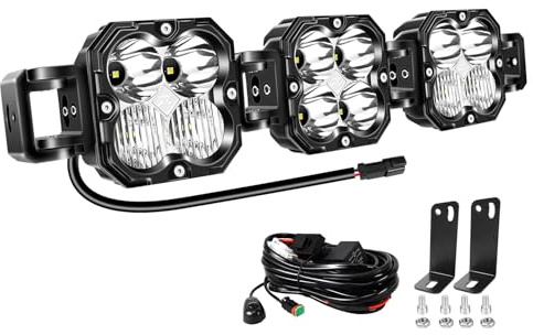 Willpower Barra LED 54cm 21 Pollici 90W 7500LM, Fari LED Con 12V DT Cablaggio Faretti Luci da Lavoro per Fuoristrada Auto Trattore Camion 4x4 Barca ATV Veicoli Offroad, Impermeabile 6000K Bianca
