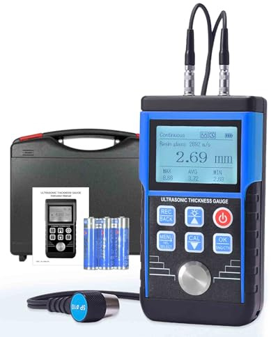 Ultrasonic Paint Thickness Gauge 0.8-500mm, High Precision ±0.05mm, 130S Glass Thickness Gauge, 0.01mm Resolution, MAX/AVG/MIN/CTN/SNG/CAL Modes for Most Industrial Materials, Data Storage & Alarm