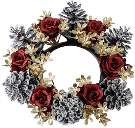 Anillos para Velas Navideños | Corona Guirnalda para Velas de Adviento - Decoración con Conos De Pino Y Flores para Mesa Centro De Mesa Chimenea Y Hogar