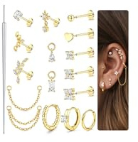 MILACOLATO 16G/18G/20G Piercing Helix Boucles d'Oreilles Femme Sans Fil Bijoux Acier Inoxydable Boucles d'Oreilles Cartilage Fond Plat Bijoux Piercing Nez Oreille Tragus Helix Push in