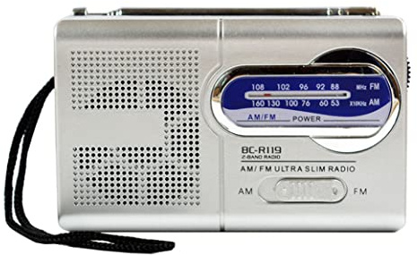 BC-R119 Mini Radio, Antenne Télescopique AM FM Portable Radio de Poche Récepteur Mondial Haut-Parleur Fonctionnant sur Piles, Argent (sans Batterie)