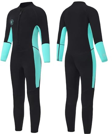 Lemorecn 2.5mm Kids Wetsuit for Boys Girls, Youth Ultra Stretch Neoprene | Full Wetsuits Front Zipper, Full Body Diving Suit, Keep Warm in Cold Water, Thermal Swimsuit for Diving Surfing Swimming