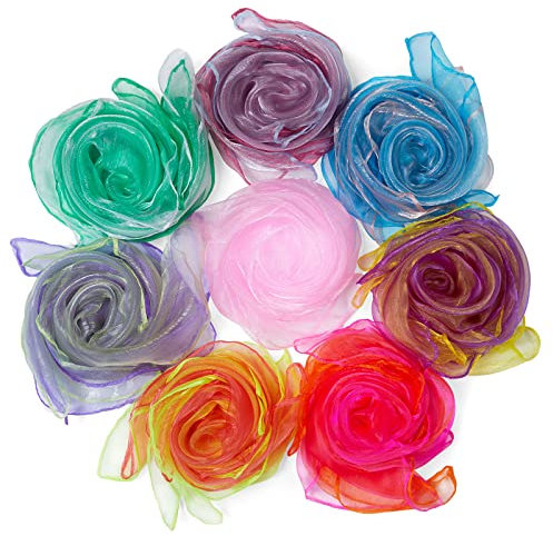 Rovtop 15 Stück Jongliertücher, Chiffontücher für Tanzen, Jonglieren, Sensorisches, Tanztücher, 60 x 60cm Bunte tücher