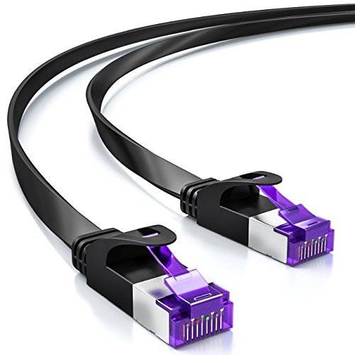 deleyCON 3,0m Câble Réseau Plat Cat7 (Cat 7 avec 10 Gbit/s) Gigabits - RJ45 Ethernet Câble de Brassage Câble D'installation Plat - pour L'Internet Routeurs Panneau de Raccordement - Noir