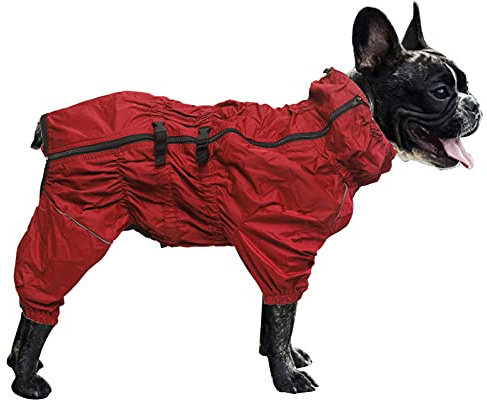 MOREZI Chubasquero para Perros de Cuatro Patas, Impermeable y Transpirable, diseño de Cremallera Trasera, con cordón Ajustable, fácil de Poner y Quitar-Rojo-XXXL