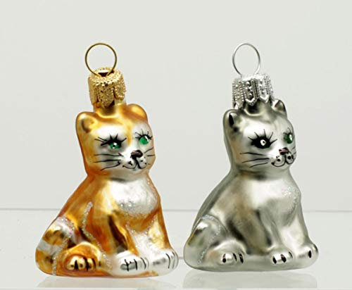 condecoro Katzen Christbaumschmuck 2er Set, Mundgeblasenes Glas, Weihnachten