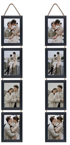 Lavezee 4x6 Black Hanging Collage Picture Frames Set of 2, 8 Opening Vertical Frame Made to Display 4 by 6 Inch Photo for Wall Decor