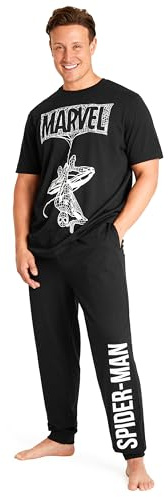 Marvel Spiderman Mens Pyjamas Set Nightwear T-Shirt Long Bottoms PJs Lounge Set M-3XL Men and Teenagers - Gifts for Men (Black, XL)
