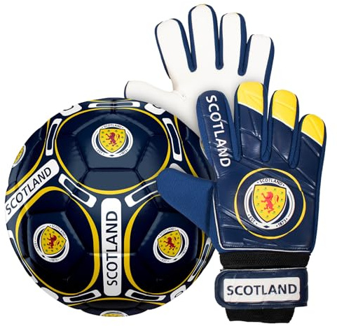 Scotland Official Size 4 Football & Boys Goalkeeper Gloves Junior Gift Set
