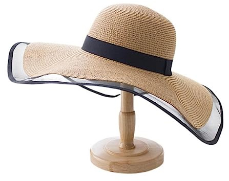 Hombo De Paja De 15 Cm De Ancho Sombreros De Encaje De La Playa Mujeres Damas De Verano Protección De Rayos UV Tombra De Sombra Plegable Sunhat-Khaki,55-58cm