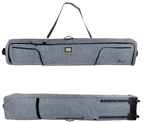WOLT Rolling Skitasche - Gepolsterte Skitasche mit Rollen für Flugreisen für Doppelpaar Ski bis 190 cm (Grau)