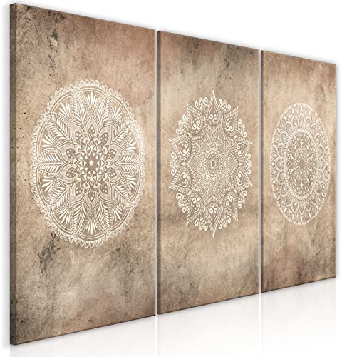 murando - Set Struktur-Wandbilder 3 tlg Wanddeko Collage 3er 180x90 cm – Leinwandbild für Wohnzimmer und Schlafzimmer - Beiges Mandala auf konkretem Hintergrund a-C-10063-b-a