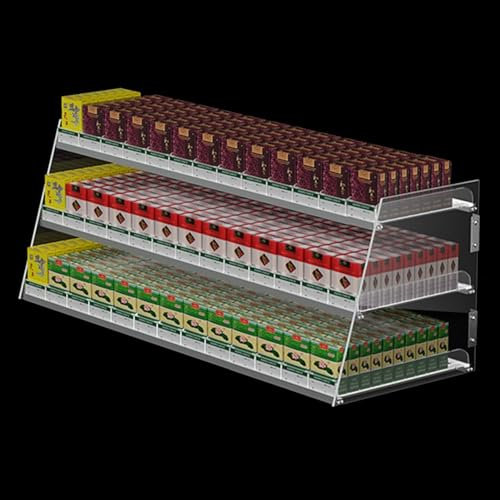 Cigarettes Display Rack, Automatic Cigarette Display Holder, 1/2/3/4 Tier Cigarettes Organizer Holder, Retail Store Supermarket Cigarette Cabinet, Trapezoidal Cigarette Showcase ( Color : Clear , Size