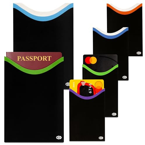 RFID Blocking Sleeves for Credit Cards & Passport (4 Short Side Card & 2 Passport Sleeves) RFID Card Holder and Protector Sleeve for Credit, Passport Identity Theft Protection Travel Wallet Slim