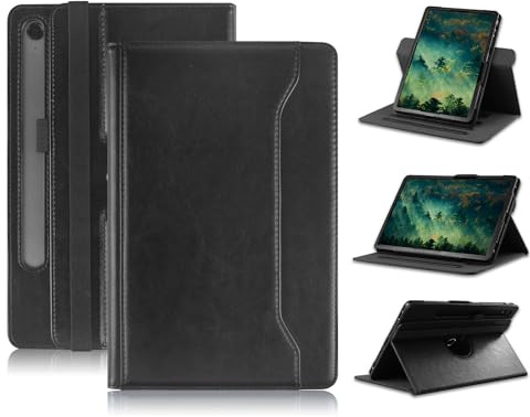 TOPCASE 360° rotationsfodral kompatibelt med Samsung Galaxy Tab S9 FE/S9/S8/S7 11 tum (SM-X510/X516/X518/X710/X716/X718/X700/T870) skyddsfodral med handrem och automatisk uppvakning/sömn, svart