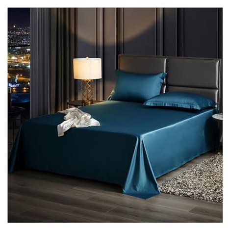 Bettlaken Haustuch Betttuch ohne Gummizug aus 100% langstapeliger Baumwollsatin Bettlaken Leintuch in Hotelqualität Ultraweiche Bettwäsche(Dark Green,270x245cm)