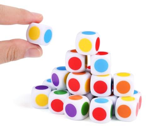 Juego de 20 dados de colores de 16 mm, dados de punto de color acrílico con seis lados en blanco D6, dados coloridos para enseñanza de esquina redonda, dados coloridos para educación, aula, juego de