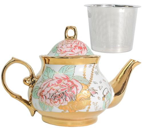 Teiera in ceramica classica vintage britannica in stile reale, grande teiera da 850 ml, perfetta per riunioni quotidiane (blu, grande)