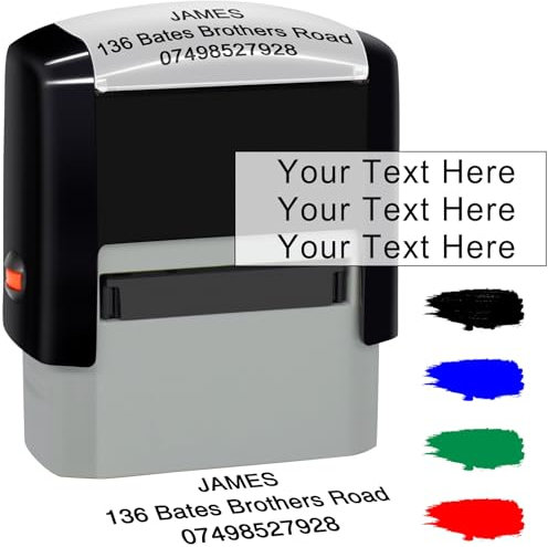 Personalised Stamp 38x14mm Custom Self-Inking Stamp Business Company Address Rubber Return Date Signature Ink Stamp
