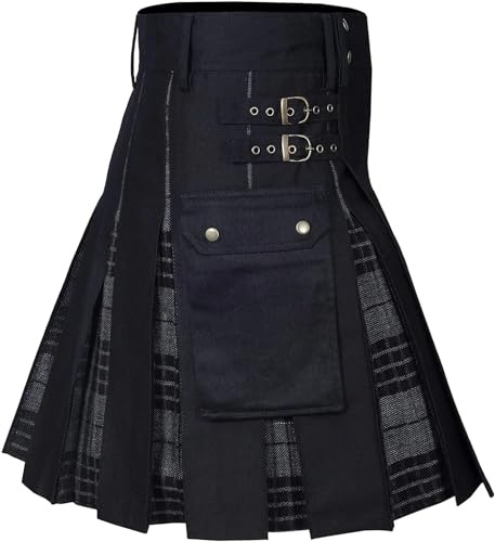 JMORCO Traditionell skotsk skotsk veckad kjol för män, skotsk stil, kjol, kilt för herr, kilt verktyg, kilt hybrid (grå, L)