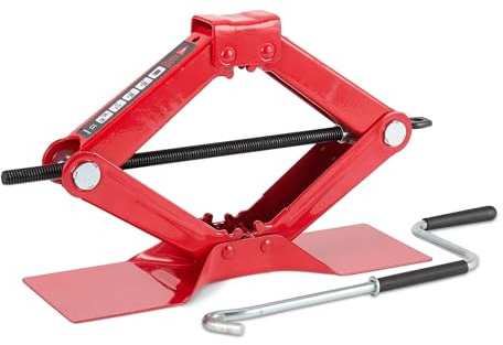 Amazon Basics Gato de Tijera, Gato portátil para Coche,Capacidad de 1.65 Toneladas Cortas/1.5 Toneladas Métricas/1.5 Toneladas/1500 kg, Rojo