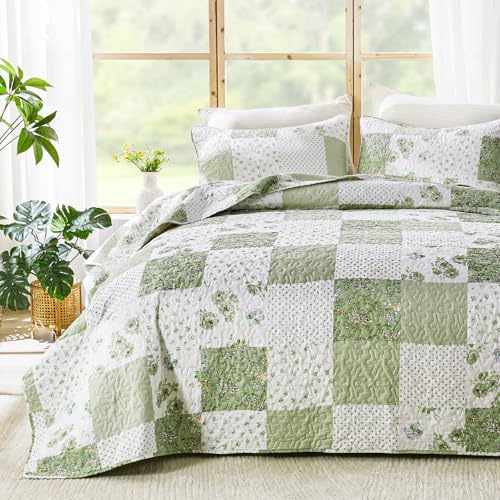 Qucover Copriletto Matrimoniale e Trapunta Leggera Matrimoniale, Coperta Divano e Trapunta Matrimoniale Patchwork Floreale 240x260cm con 2 Federe 50x75