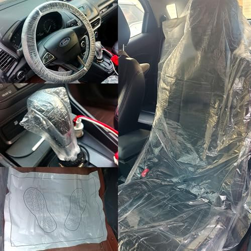 (40pcs) 10*Tapis de Voiture Plastique +10*Housse Protection Siege Voiture Jetable+10*Housse de Volant en Plastique+10*Couvercle de Levier de Vitesses Universels pour Protection Siège Auto Véhicule