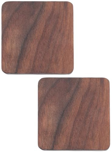 CALFOVERA 2 pz Portabicchieri in Noce Nero da 2.3 Pollici Piccoli Sottobicchieri Quadrati in Legno Protezione per Tavolo Piatto Tappetini per Tazze da caffè in Legno Cuscini Isolanti Termici