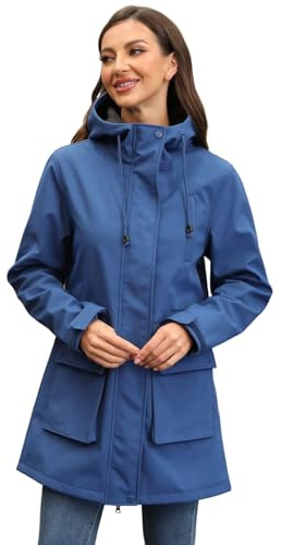 CHIGUO Veste d'hiver légère et imperméable pour femme - Doublée en polaire chaude avec capuche - Veste de pluie longue