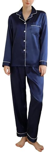 Heersan Pigiama Donna in Raso con Bottoni, Pigiami Due Pezzi a Maniche Lunghe, Set Camicia e Pantaloni Lunghi, Abbigliamento da Notte, Elegante Comodo Sleepwear