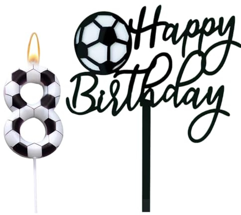 LiJuanWang Vela de Cumpleaños Número Fútbol para Pastel,Decoración de Fiesta Temática Deportiva para Niños,Velas Números con Diseño 3D de Balón de Fútbol,Número 8