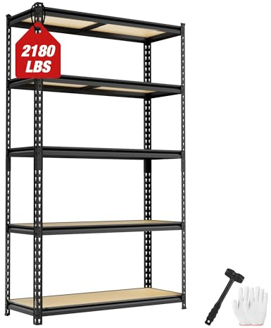 WORKPRO 2180LBS Garage Shelving Unit, Heavy Duty 5-Tier Adjustable Storage Shelf, Shelving Units and Storage for Kitchen, Basement or Pantry, 35.4”Wx11.8”Dx72”H, Black