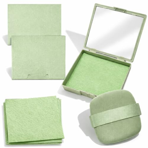 300 Pcs Sheet Oil Blotting Sheets for Face, Portable Mirror & Puff Face Blotting Paper Oily Skin Convenient Facial Oil Absorbing Sheets for Makeup Absorbing Excess Grease