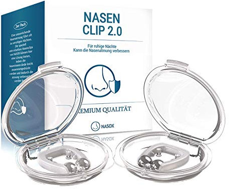 NASOX© Nasenclip - Verbessertes Konzept 2024 I Neuartige Nasenklammer inkl. Transportbox I Hilfsmittel gegen Schnarchen I Schnarchstopper I Anti-Schnarch-Hilfe für ruhige Nächte I 2er Set