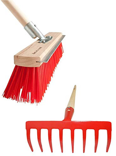 SHW-FIRE 59193 Set Gartenrechen Rechen 8 Zinken und Straßenbesen Besen mit Stiel Holz