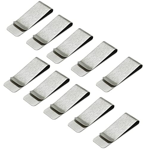 Geldklammern Set Edelstahl Geldscheinklammer Silber Geldclip Geld Klammer für Geldscheine Quittung Note Kreditkarte 52x20mm (10 Stück)