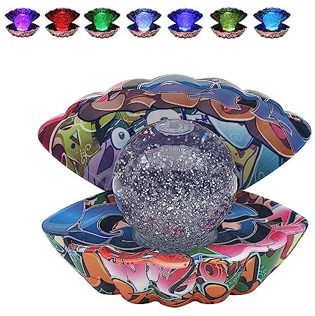 LED Seashell Colour Changing Glitter Mood Lamp Battery Operated/USB Powered Portable Night Light Desktop Decorative Ornament Home Decor for Bedroom Living Room, Graffiti Design