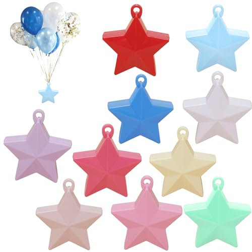 ERNZI Bunte Stern Ballongewichte - 10 Stück, Ideale Ballonbeschwerer für Heliumballons auf Hochzeiten und Kindergeburtstagen