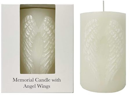 Guardian Angel Wings Memorial Candle | Remembrance White Pillar Candle with Delicately Carved Wings | Comforting Sympathy Gift | 10x6.5x6.5cm