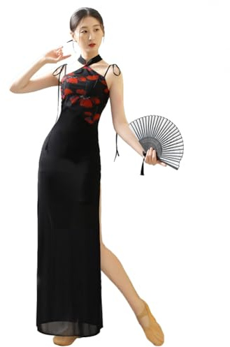 ROYAL SMEELA Vestido Qipao Chino Sin Mangas Cheongsam Tradicional Largo Negro