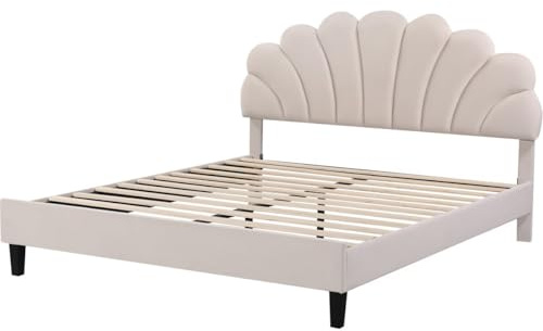 Habitat et Jardin Lit Coquillage en Velours Manon - Beige - 140 x 190 cm