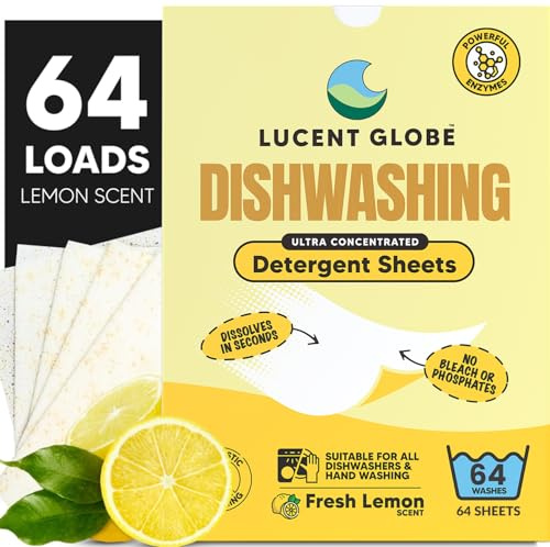 Lucent Globe Láminas de detergente para lavavajillas, potente limpieza para platos, ollas y sartenes, sin productos químicos agresivos, sin volumen ni derrames, multiusos para lavavajillas y lavado de