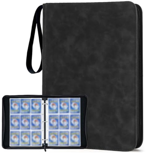 Card Binder for Pokemon Cards, 900 Cards 9-Pockets Trading Card Binder, 50 Removable Sleeves, PU Leather Suede Zipper Carrying Case Binder Album, Cards Games Collection Holder Book Folder (Black)
