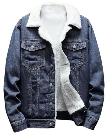 Generico Giubbotto Uomo Foderato in Pile Giacca Jeans Uomo Invernale Slim Fit Giacca Moto Vintage Moda Giacca di Denim Giacca Imbottita di Velluto Cappotto di Jeans