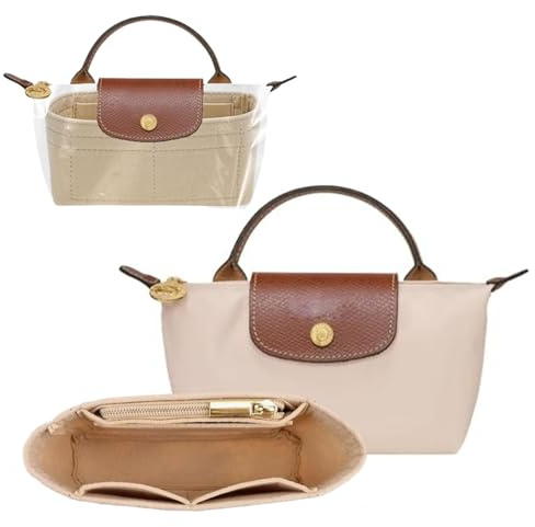 dinghaole Organiseur de sac pour Petit sac Fourre, Organiseur de poche pour Longchamp, Sac de rangement et de finition Intérieur de sac à main Insert Organisateur Fit Mini taille Beige