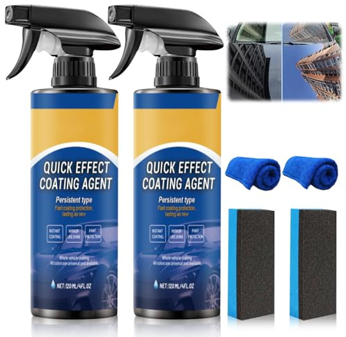 Car Coating Spray,New Quick Effect Coating Agent Spray,Quickly Coat Car Wax,Car Scratch Wax Polish Sprays Waterless Wash,Oil Film Emulsion Glass Cleaner with Sponge and Cloth,4FT.OZ (2PCS)